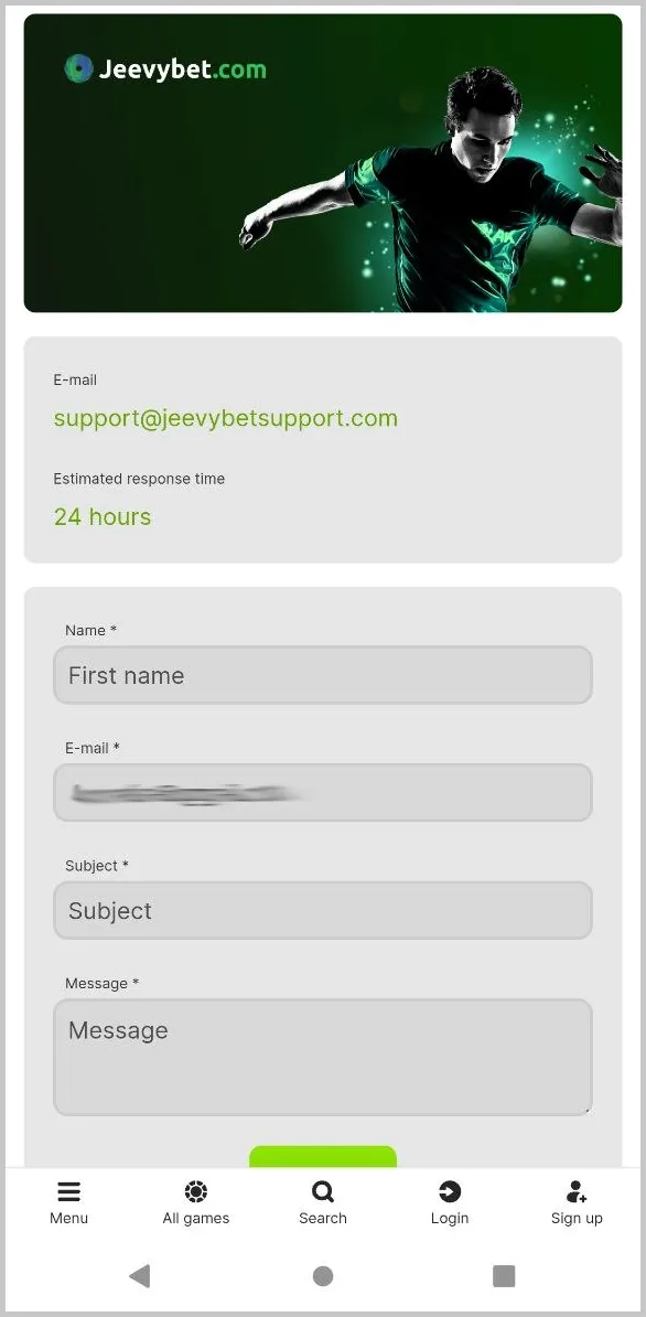 Contact options for support enquiries at JeevyBet Casino