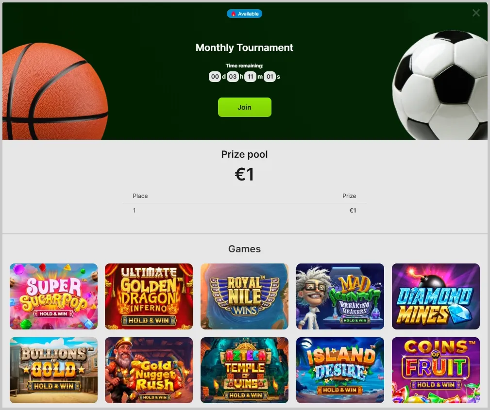 Jeevybet casino tournaments monthly leaderboard prizes